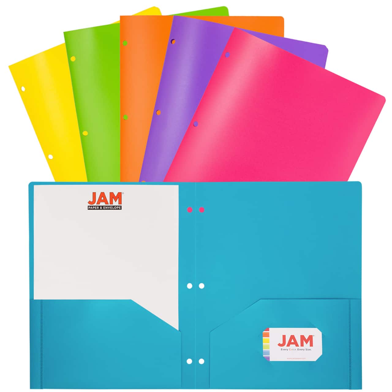 JAM Paper 9.5" x 11.5" Assorted Fashion Colors Plastic 2 Pocket School POP Folders, 6ct.